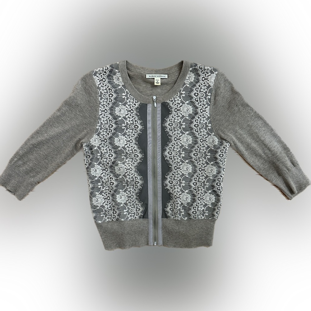 Banana Republic Zip Front Cropped Sweater with Lace Panels